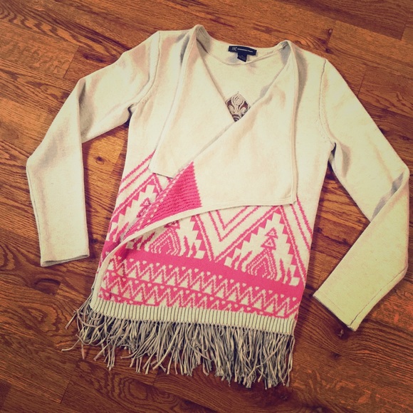 INC AZTEC Pink Knit Fringe Sweater Size S - Picture 1 of 6